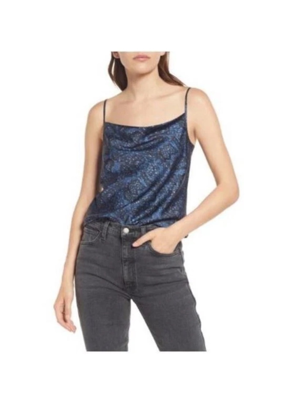 All Saints Hadley Tamora Camisole Blue Snakeskin Cowl Neck US Women’s 6